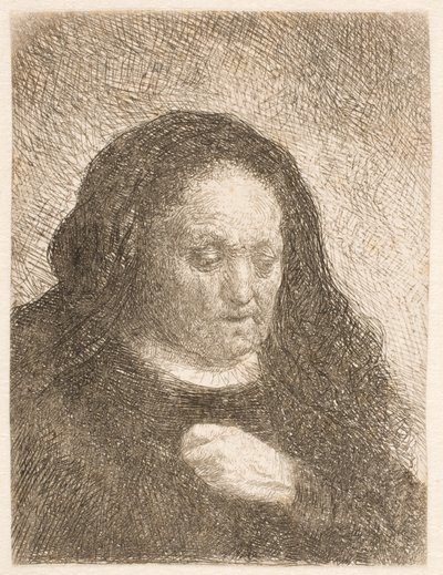 Rembrandts mor med hånden på brystet: lille buste af Rembrandt van Rijn