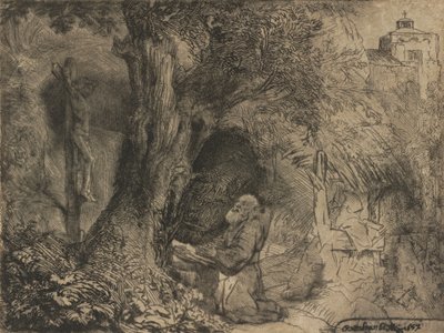 Sankt Frans under et træ beder, 1657. af Rembrandt van Rijn
