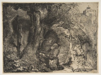 Sankt Frans under et træ, beder, 1657. af Rembrandt van Rijn