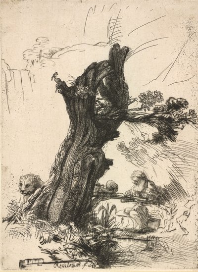 Saint Hieronymus ved siden af en Pollard Willow, 1648. af Rembrandt van Rijn