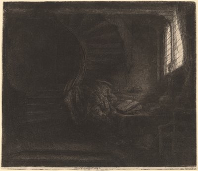 Sankt Hieronymus i et mørkt kammer af Rembrandt van Rijn