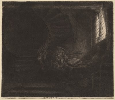 Den hellige Hieronymus i et mørkt kammer af Rembrandt van Rijn