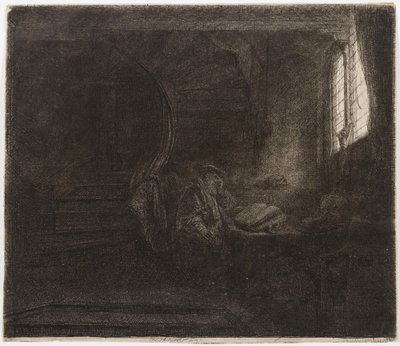 Den hellige Hieronymus i et mørkt kammer af Rembrandt van Rijn