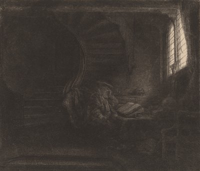 Sankt Hieronymus i et mørkt kammer, 1642. af Rembrandt van Rijn