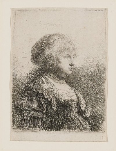 Saskia med perler i håret af Rembrandt van Rijn