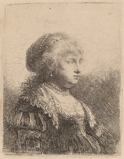 Saskia med perler i håret, 1634 af Rembrandt van Rijn
