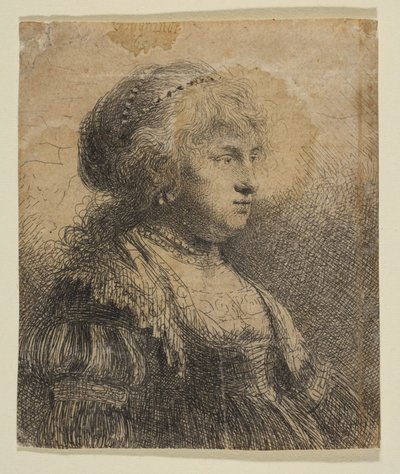 Saskia med perler i håret, 1634. af Rembrandt van Rijn