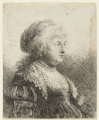 Saskia med perler i håret af Rembrandt van Rijn