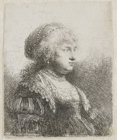 Saskia med perler i håret af Rembrandt van Rijn