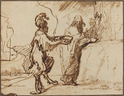 Satan frister Kristus til at ændre sten til brød af Rembrandt van Rijn