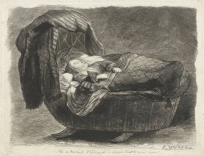 Sovende barn i en vugge (Slapend child in een wieg) af Rembrandt van Rijn