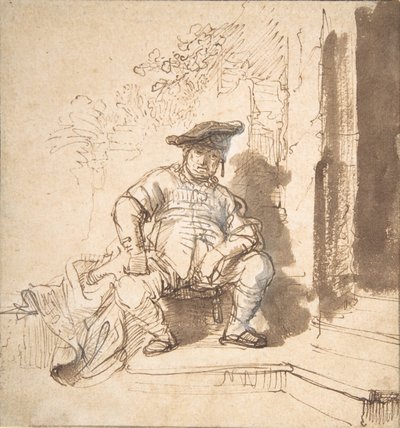 Siddende mand iført flad kasket, 1635-40. af Rembrandt van Rijn