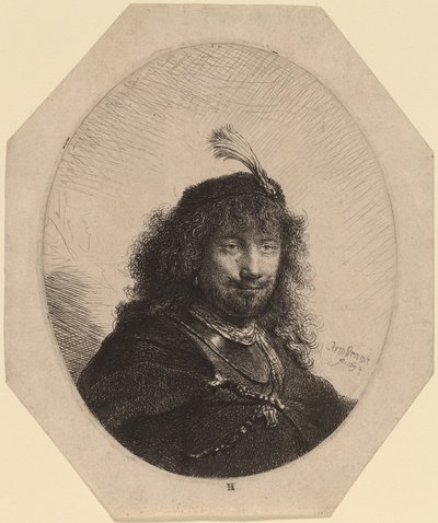 Selvportræt (?) med Plumed Cap og Sænket Sabel af Rembrandt van Rijn