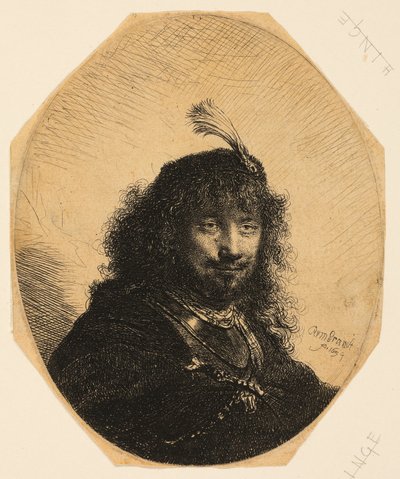 Selvportræt (?) med Plumed Cap og Sænket Sabel af Rembrandt van Rijn