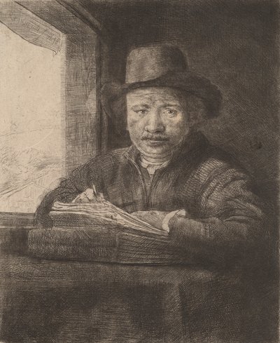 Selvportræt tegning ved et vindue, 1648. af Rembrandt van Rijn