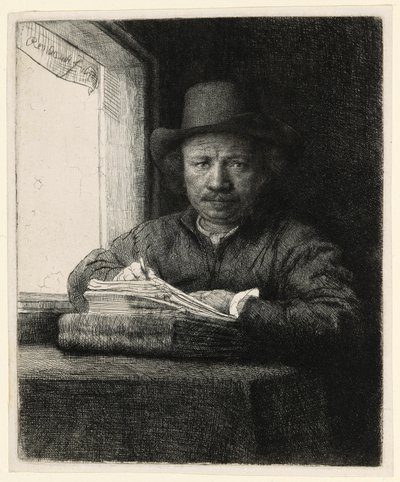 Selvportrætætsning ved et vindue af Rembrandt van Rijn