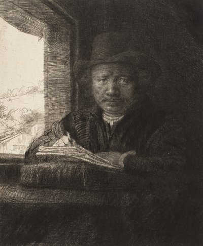 Selvportrætætsning ved et vindue, 1648., 1648. af Rembrandt van Rijn