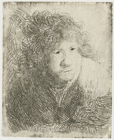 Selvportræt, læner sig fremad, lytter, 1628. af Rembrandt van Rijn