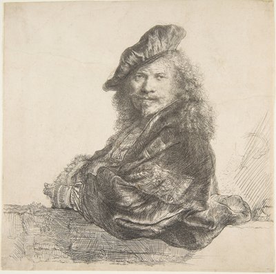 Selvportræt, lænet op ad en stenmur, 1639. af Rembrandt van Rijn
