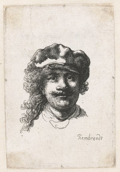 Selvportræt iført en blød kasket: Helt ansigt, kun hoved, ca. 1635. af Rembrandt van Rijn