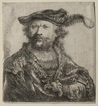 Selvportræt i fløjlshætte med fane, 1638. af Rembrandt van Rijn
