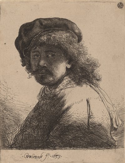 Selvportræt i kasket og tørklæde med ansigtet mørkt, 1633. af Rembrandt van Rijn