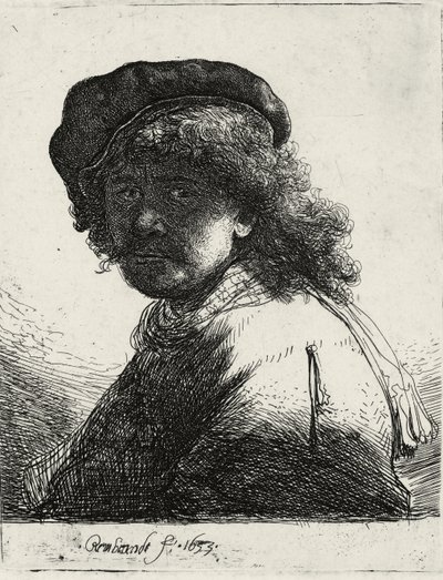 Selvportræt i kasket og tørklæde med ansigtet mørkt, 1633 af Rembrandt van Rijn