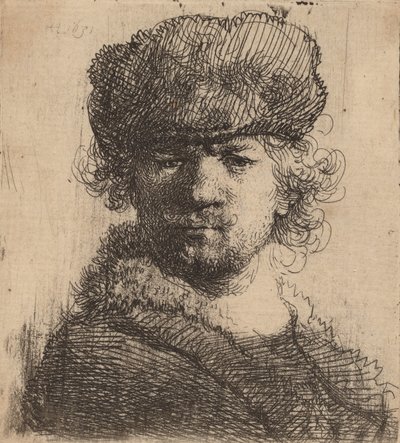 Selvportræt i en kraftig pelshue, 1631. af Rembrandt van Rijn