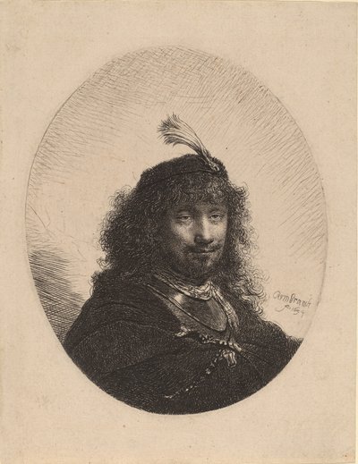 Selvportræt med plymeret hætte og sænket sabel, 1634. af Rembrandt van Rijn