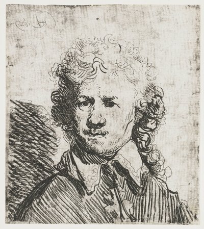 Selvportræt, barhovedet Selvportræt barhovet: buste, groft ætset af Rembrandt van Rijn