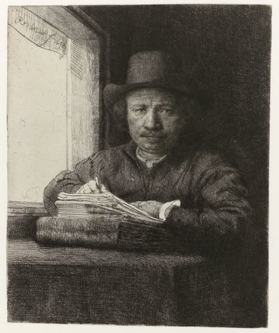 Selvportræt, Ætsning ved et vindue Selvportrætætsning ved et vindue af Rembrandt van Rijn