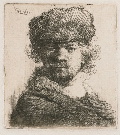Selvportræt i en Heavy Fur Cap Selvportræt i kraftig pelshue: buste af Rembrandt van Rijn