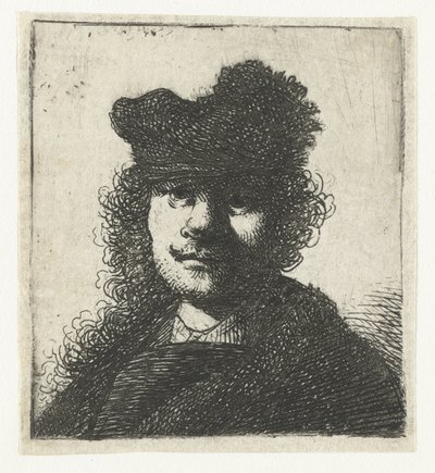 Selvportræt i kasket og mørk kappe: buste af Rembrandt van Rijn