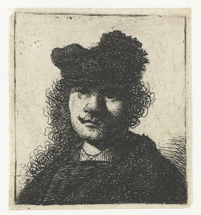 Selvportræt i kasket og mørk kappe: buste af Rembrandt van Rijn