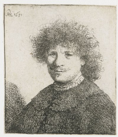 Selvportræt i kappe med faldende krave: buste af Rembrandt van Rijn