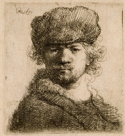 Selvportræt i en kraftig pelshue: buste, 1631. af Rembrandt van Rijn