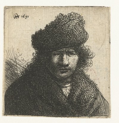 Selvportræt i skrå pelshue: buste af Rembrandt van Rijn