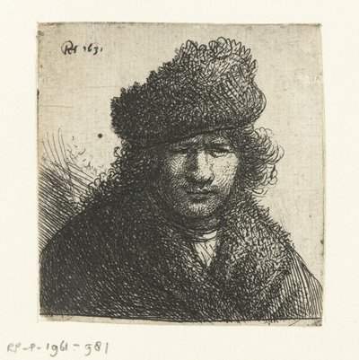 Selvportræt i skrå pelshue: buste af Rembrandt van Rijn