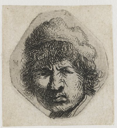 Selvportræt skulende af Rembrandt van Rijn