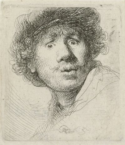 Selvportræt med baret og storøjede, 1630 af Rembrandt van Rijn