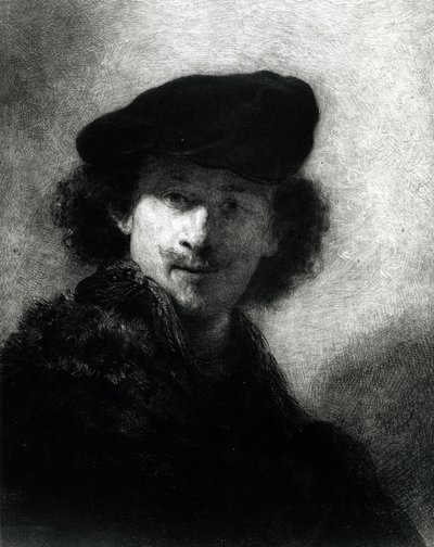 Selvportræt med en fløjlsbaret af Rembrandt van Rijn