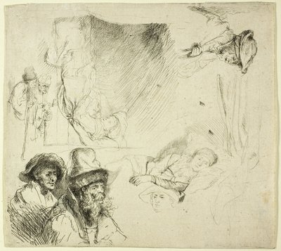 Studieark, med en kvinde, der ligger syg i sengen af Rembrandt van Rijn