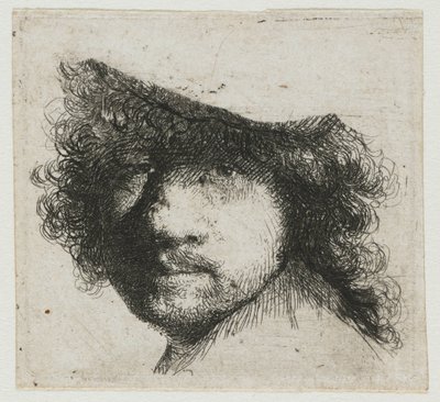 Ark med studier: leder af kunstneren af Rembrandt van Rijn