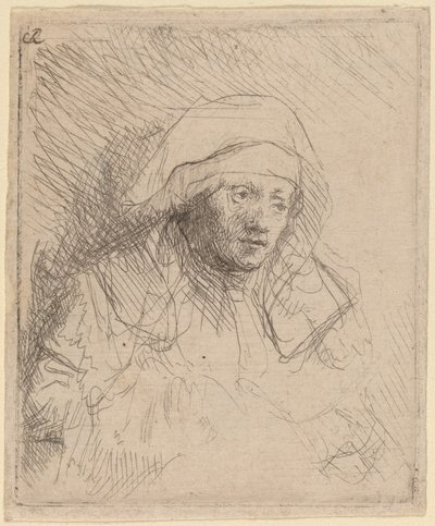 Syg kvinde med en stor hvid hovedbeklædning (Saskia) af Rembrandt van Rijn
