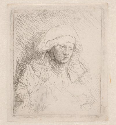 Syg kvinde med en stor hvid hovedbeklædning (Saskia) af Rembrandt van Rijn