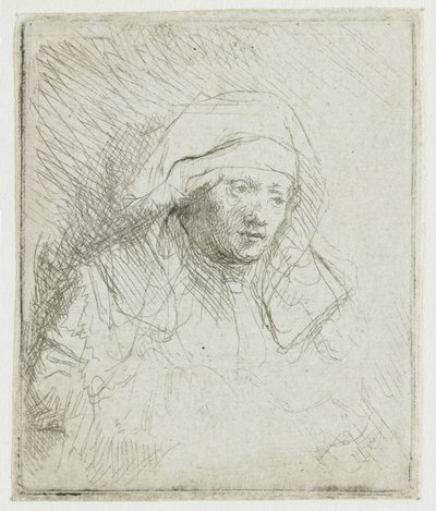 En syg kvinde med et stort hvidt hovedbeklædning (Saskia) af Rembrandt van Rijn