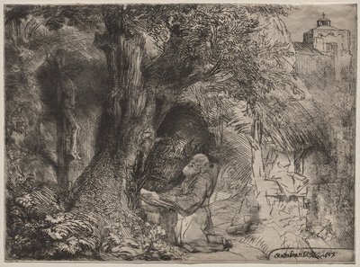 Sankt Frans under et træ i bøn af Rembrandt van Rijn