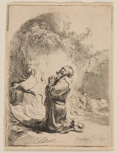 St. Hieronymus beder: Buet af Rembrandt van Rijn