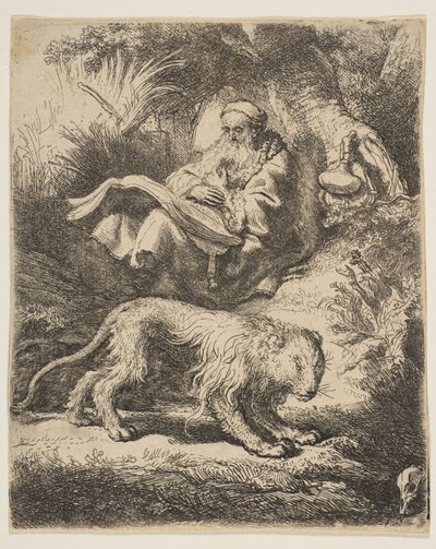 St. Jerome Reading, 1634. af Rembrandt van Rijn