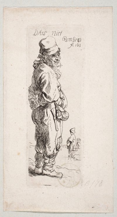 En stående landsbyboer, der vender mod højre: »DatS niet« af Rembrandt van Rijn